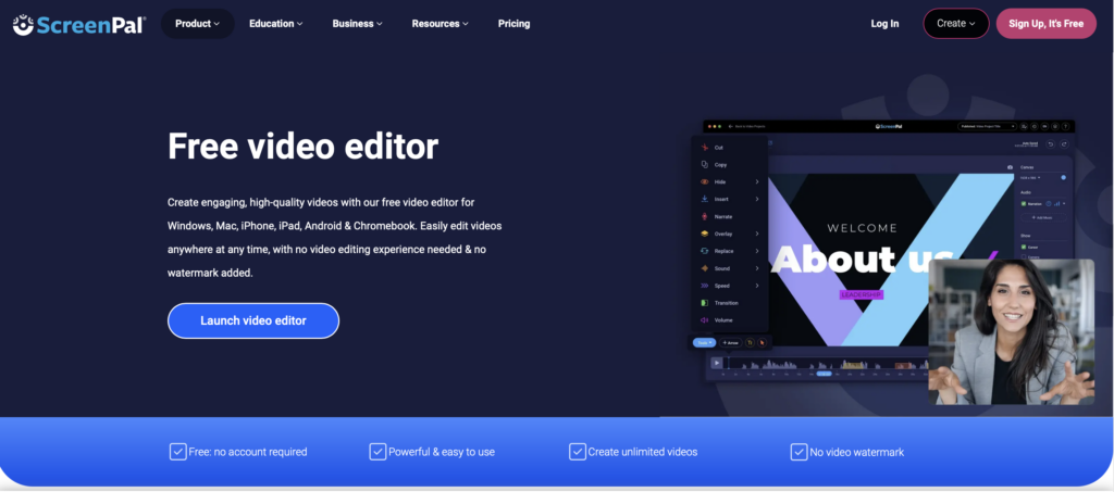 ScreenPal's Free Video Editor page
